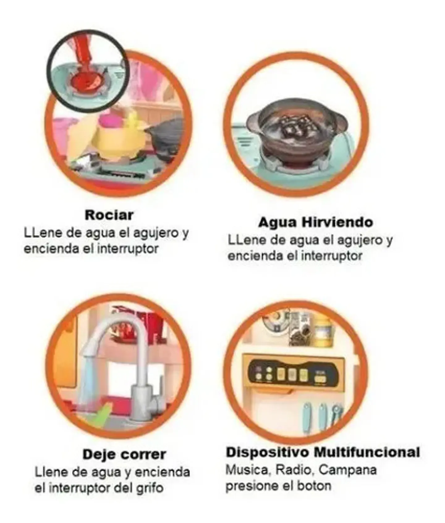 Cocina Infantil Grande Chef 97cm Agua Vapor Sonidos 74pcs 4