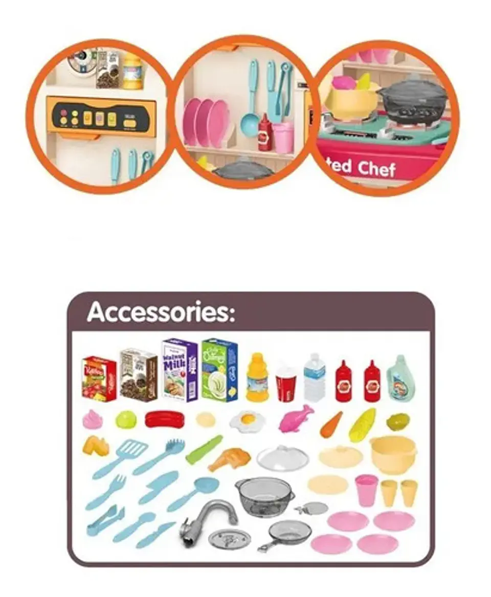 Cocina Infantil Grande Chef 97cm Agua Vapor Sonidos 74pcs 5