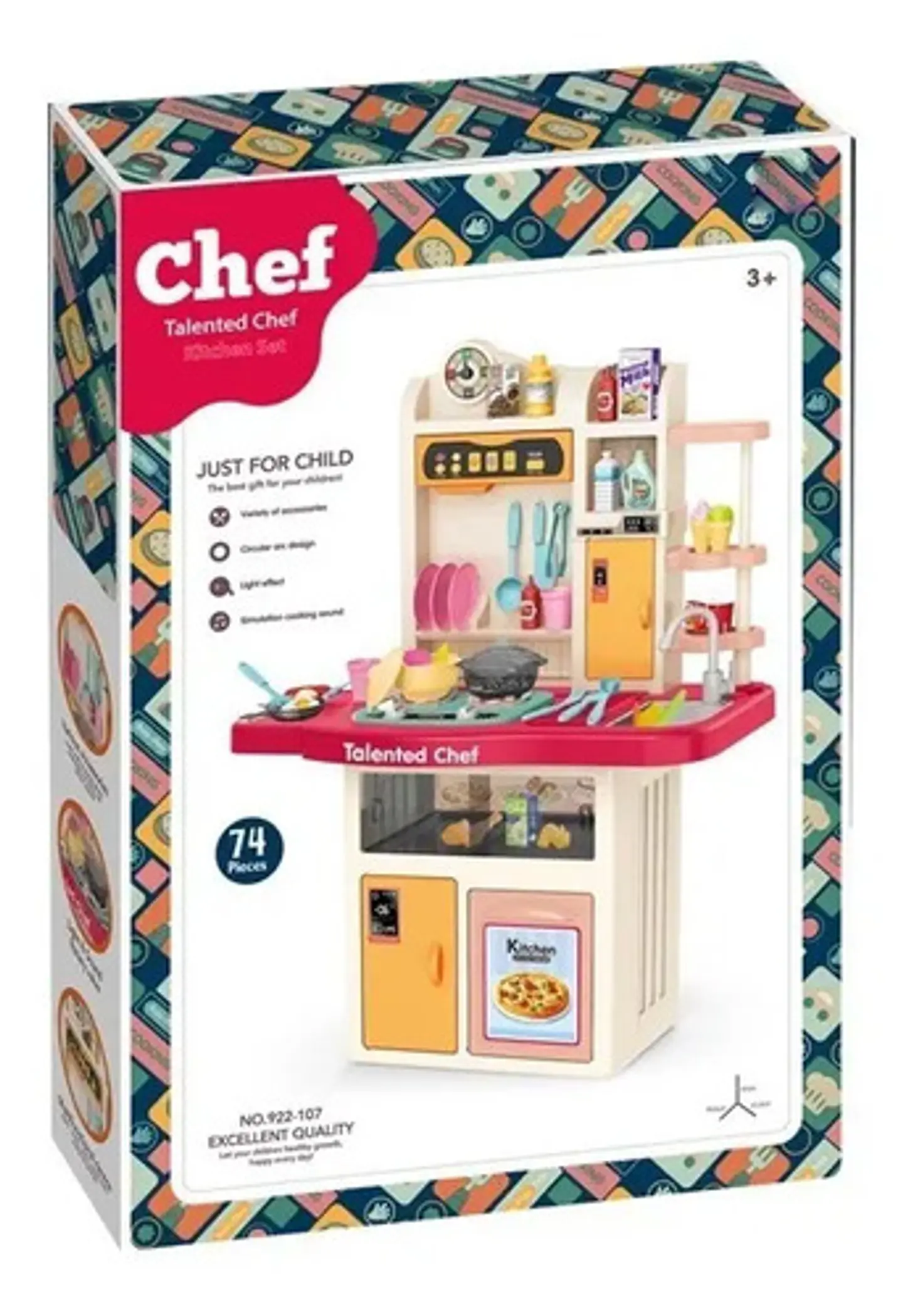 Cocina Infantil Grande Chef 97cm Agua Vapor Sonidos 74pcs 13