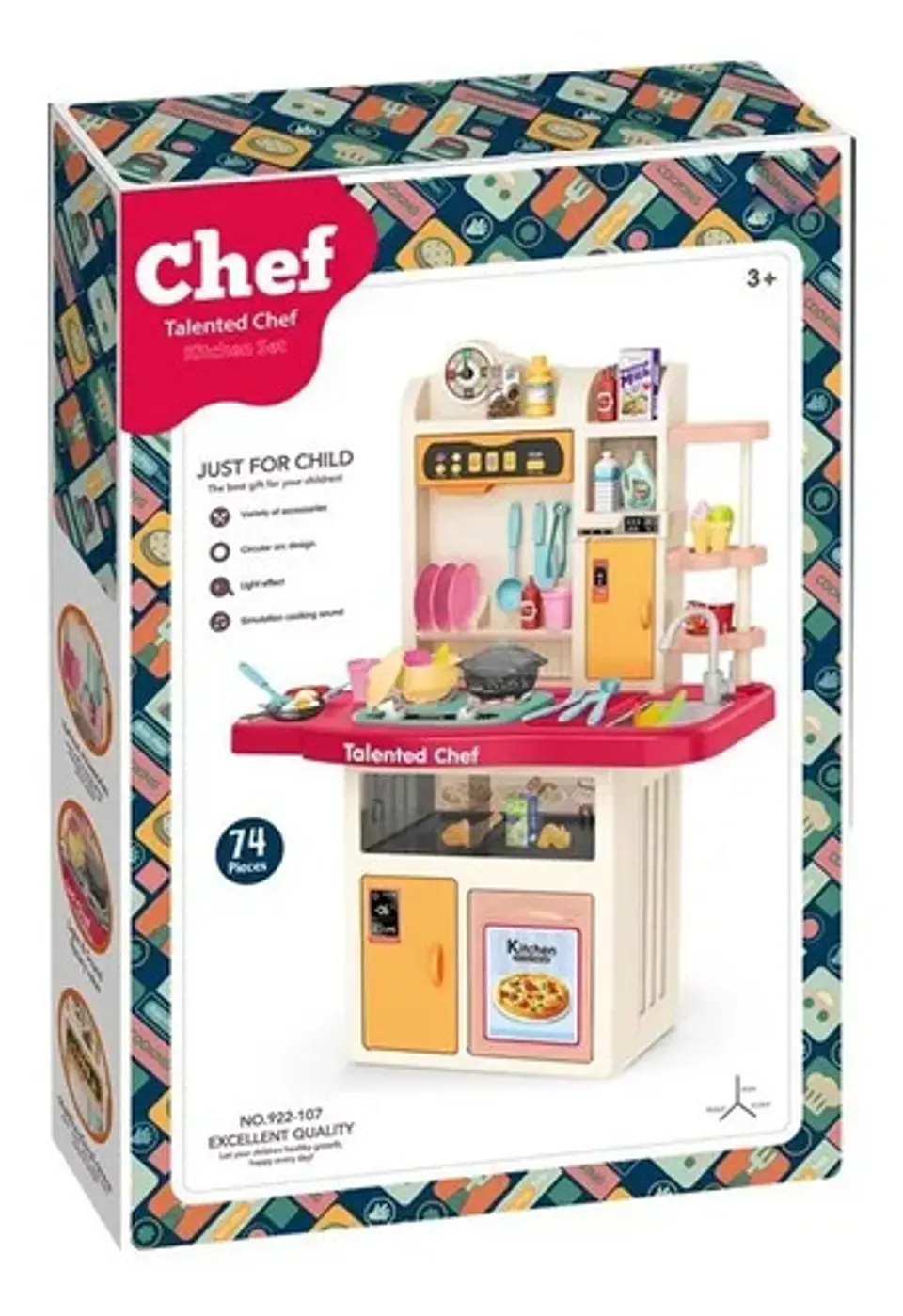 Cocina Infantil Grande Chef 97cm Agua Vapor Sonidos 74pcs 13