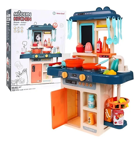 Cocinita Infantil Modern Kitchen 889-170 Azul Con Sonido Y Luz 63cm 42 Piezas 889-167 Azul