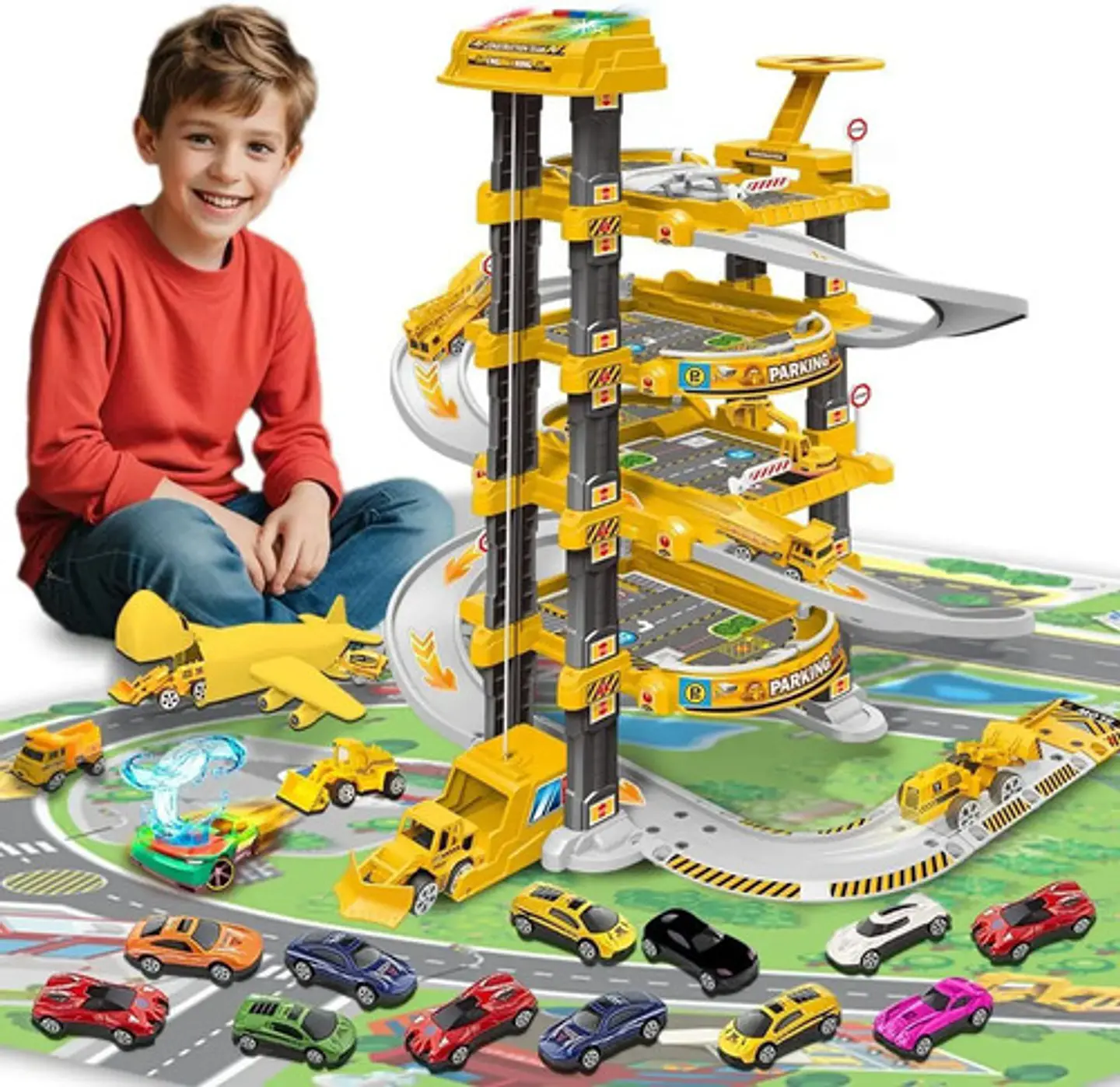 Pista De Bomberos Macrooutlet Con Garaje De 4 Niveles, Luces Y Sonidos Amarillo 3