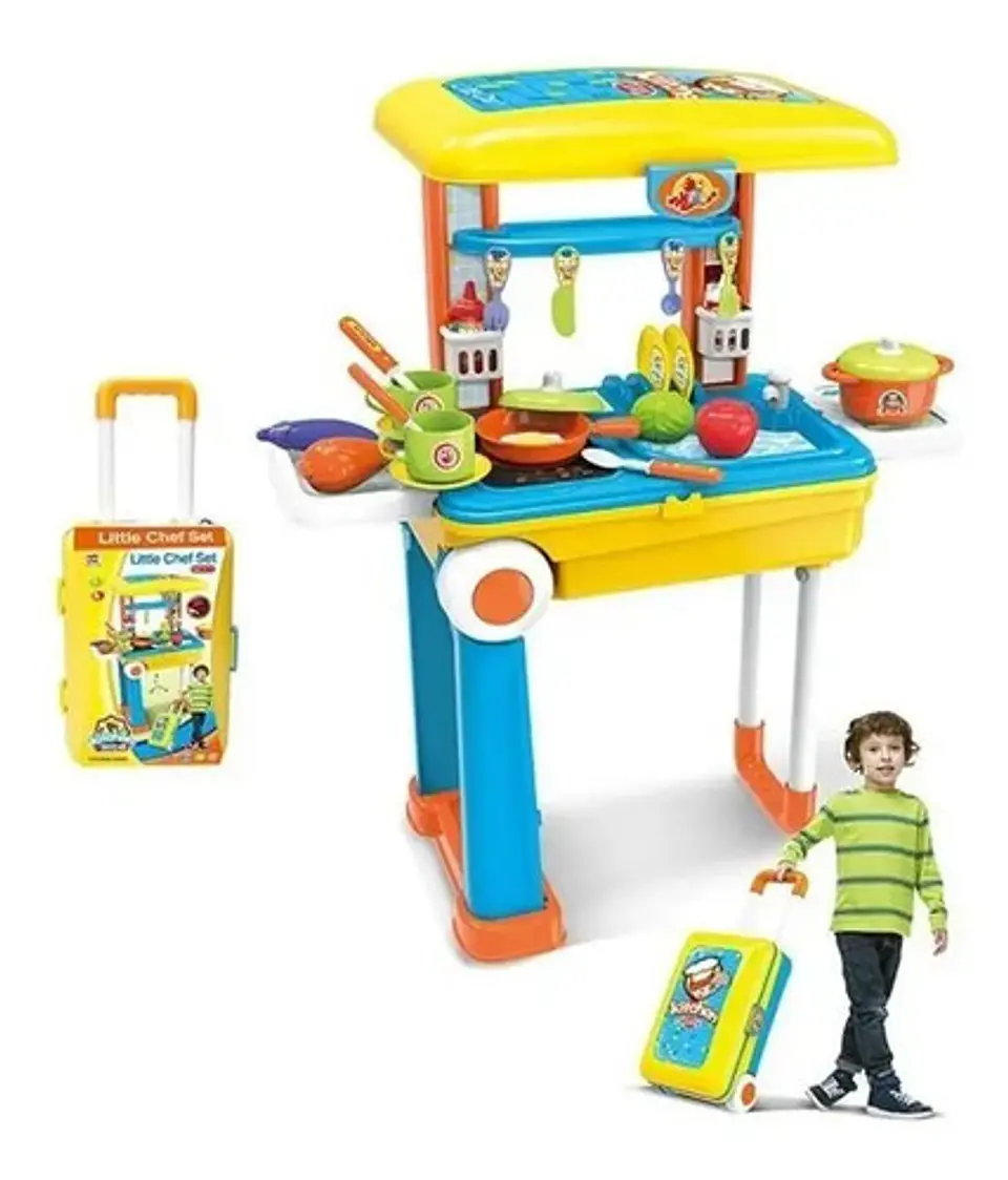 Set Cocina Maletín Portátil Accesorios 2en1 Juguete 008-926 Color Azul Con Amarillo / 008-926a 2