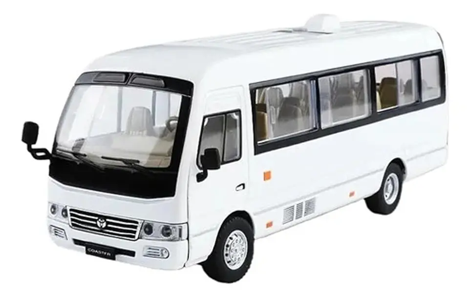 Carro A Escala 1:24 Buseta Toyota Coaster Metálica Blanca 1