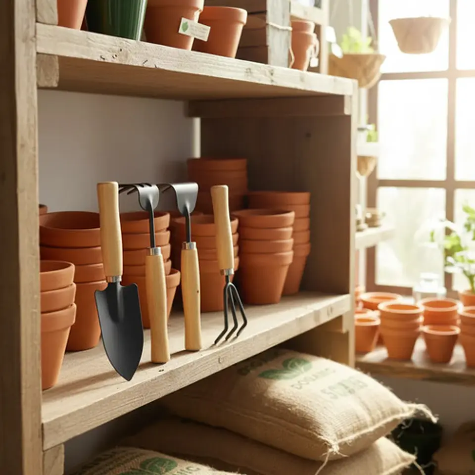 Kit De Jardinería 3 Pzs Pala Rastrillo Tridente Mango Madera 5