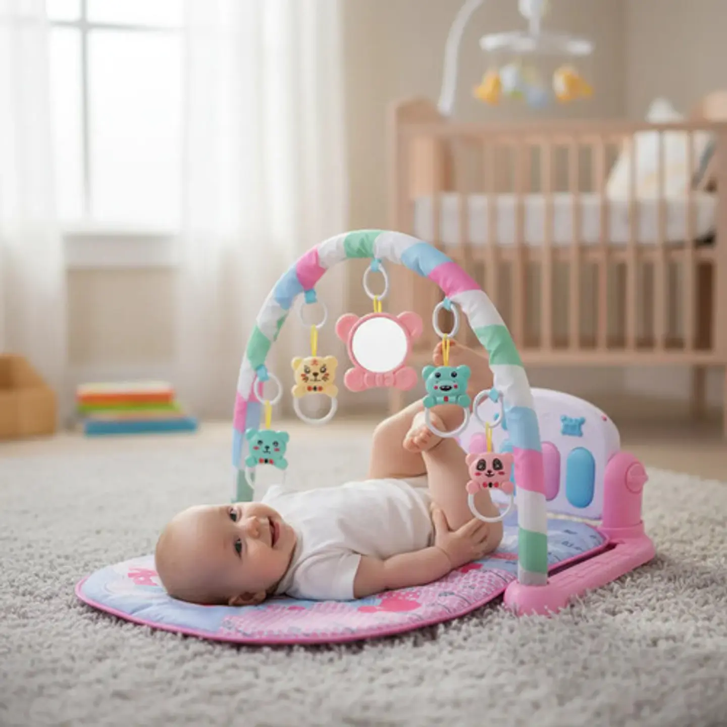 Gimnasio Piano Para Bebé Niña Tapete De Actividades Musical 1