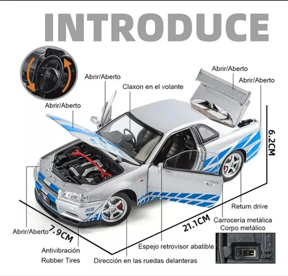 Rapidos Furiosos Nissan Gtr Juguete A Escala 1:24 Nissan 3