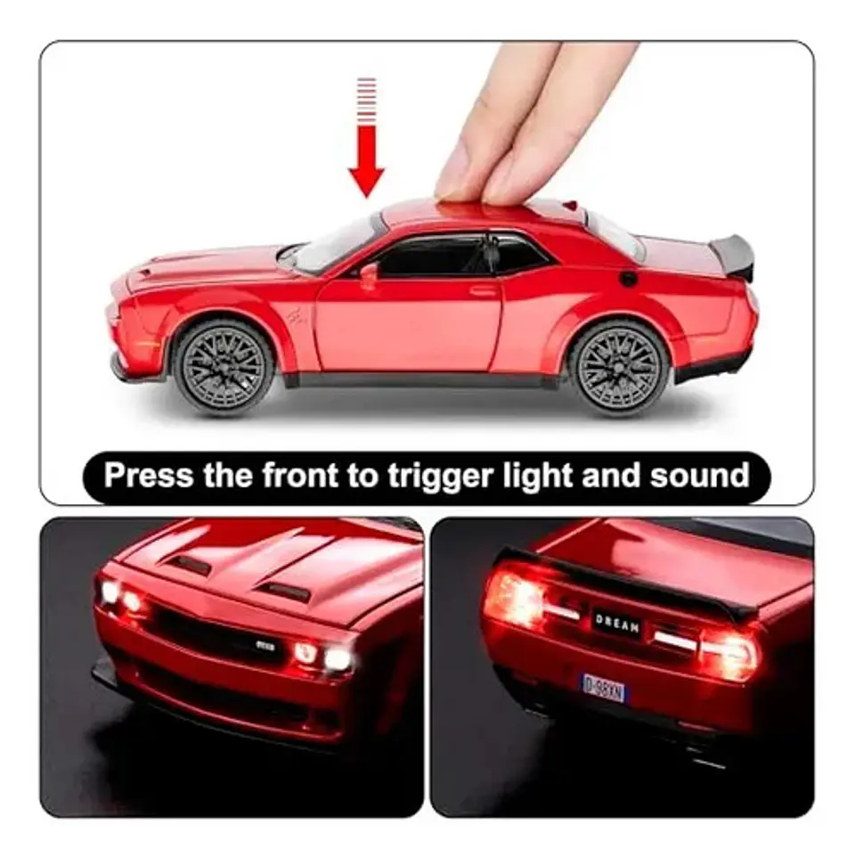 Dodge Challenger Srt Hellcat Redeye Miniatura Metal Car 1/24 Color Rojo 6