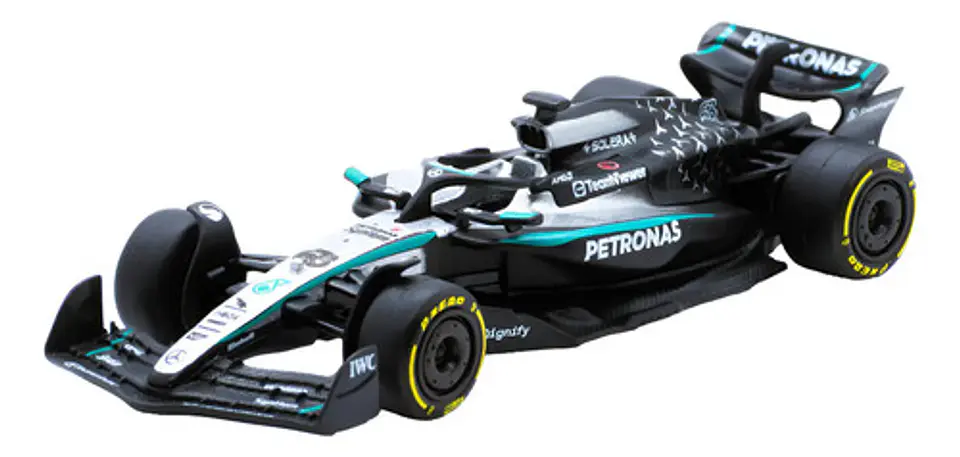 Auto Burago Race Mercedes Amgw16 2025 Escala 1:64 Russell#63 Negro 2