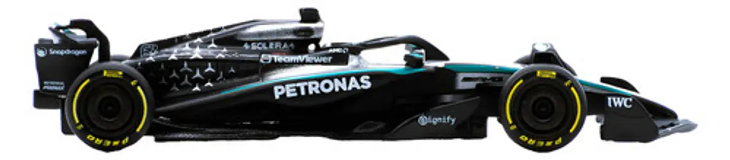 Auto Burago Race Mercedes Amgw16 2025 Escala 1:64 Russell#63 Negro 3