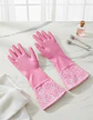 Guantes Largos De Latex Rosa Con Puño Floral Para Aseo - Miniatura 1