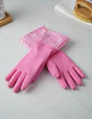 Guantes Largos De Latex Rosa Con Puño Floral Para Aseo - Miniatura 3