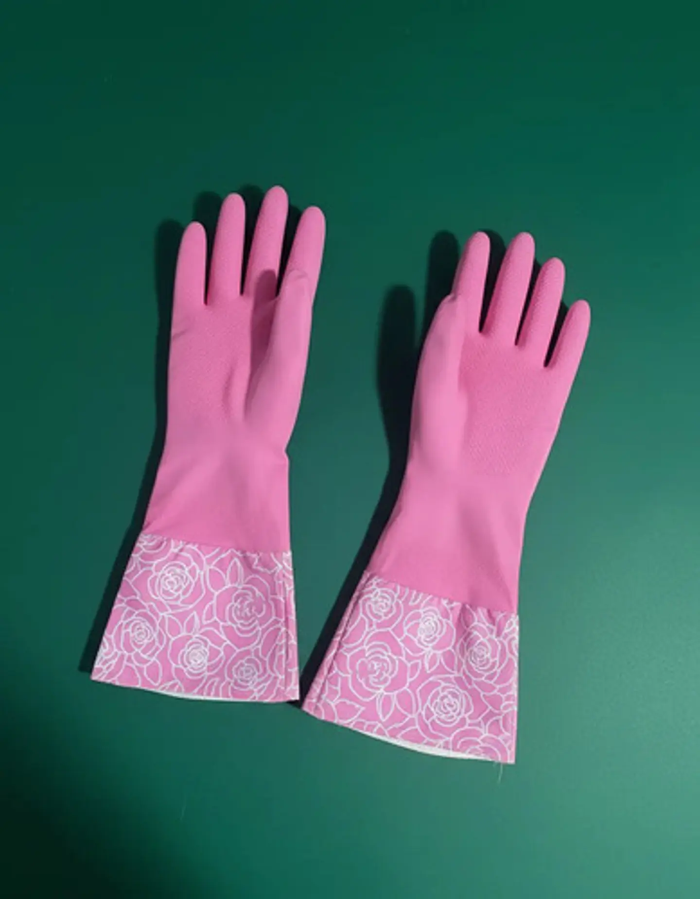 Guantes Largos De Latex Rosa Con Puño Floral Para Aseo 4
