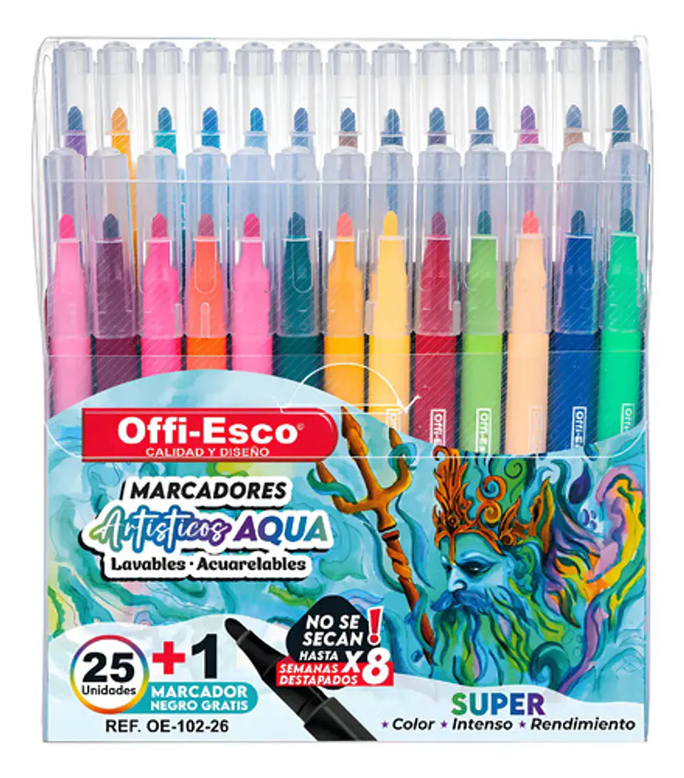 Marcadores Lavables Offi-esco Aqua Tinta Semi-redonda 26 Unidades 1