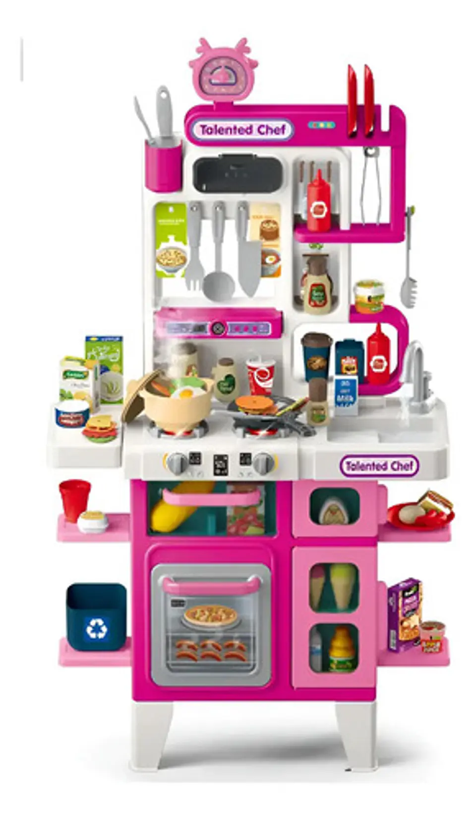 Cocina Infantil Con Agua Luz Sonido Vapor 104 Accesorios Rosa Chicle 1