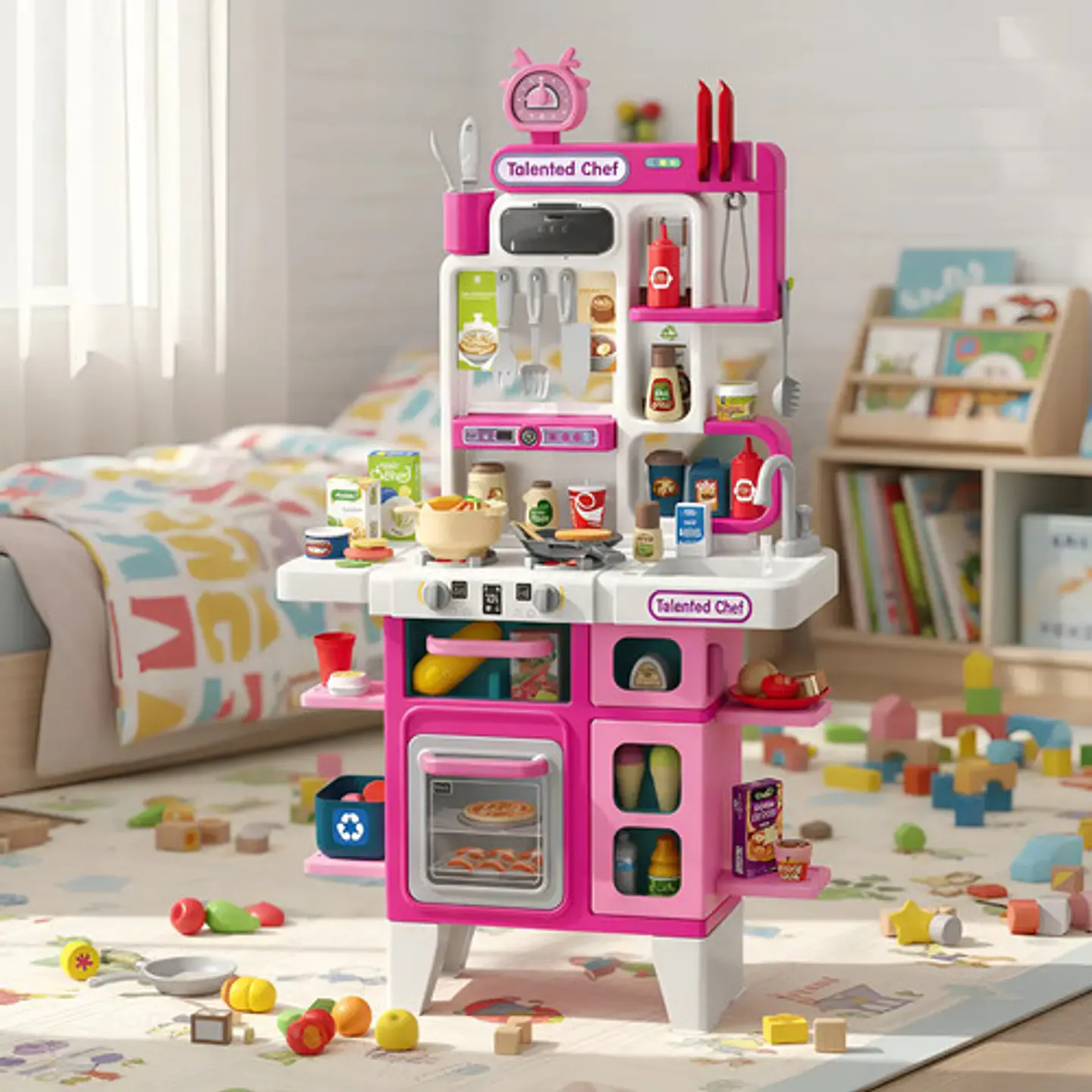 Cocina Infantil Con Agua Luz Sonido Vapor 104 Accesorios Rosa Chicle 2