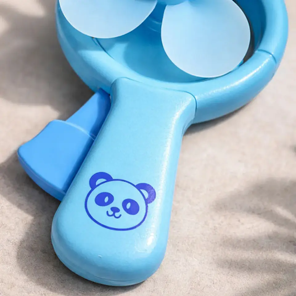 Ventilador De Mano Manual Azul Diseño Panda Para Niños 4