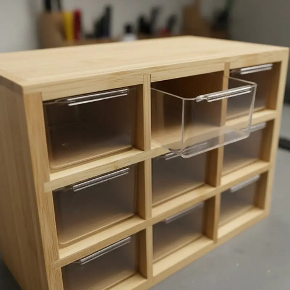 Cajon Almacenamiento Organizador Madera 9 Cajones Acrílicos 2