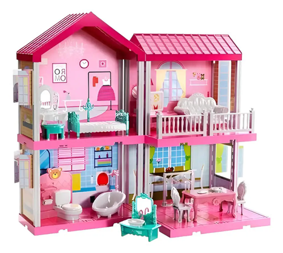 Casa Muñecas  2 Pisos Con Muebles Y  Muñeca Con Luces 2