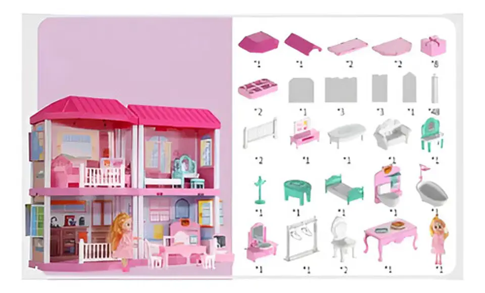Casa Muñecas  2 Pisos Con Muebles Y  Muñeca Con Luces 4
