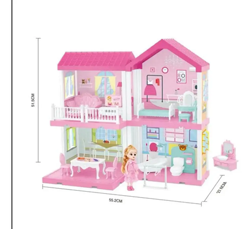 Casa Muñecas  2 Pisos Con Muebles Y  Muñeca Con Luces 6