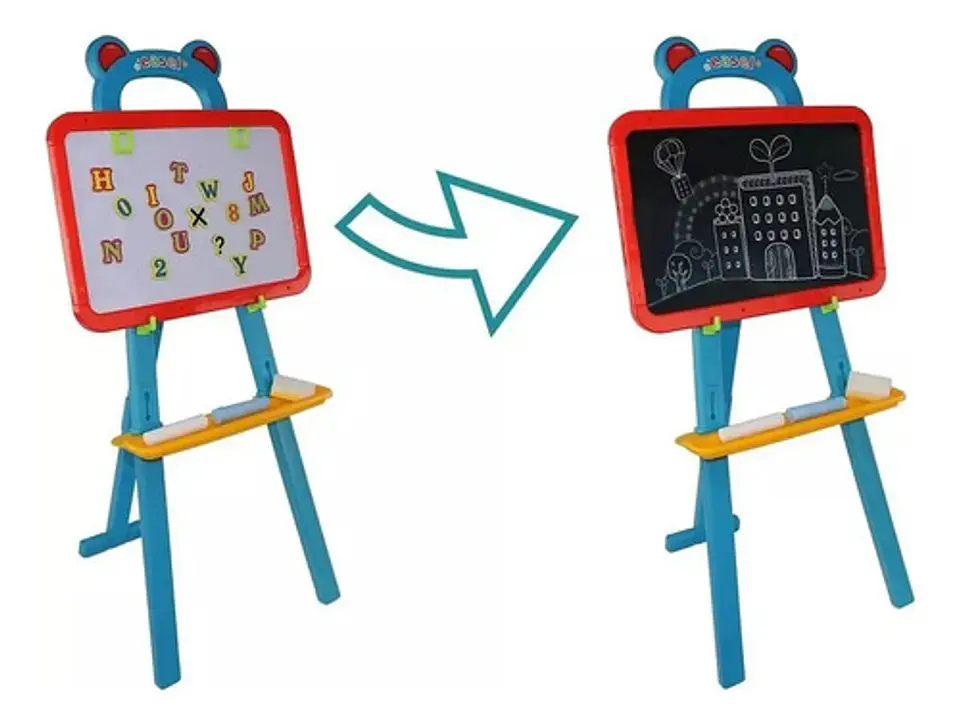 Tablero Pizarra Infantil Acrílico Tiza Y Magnético Caballete Color Azul 1