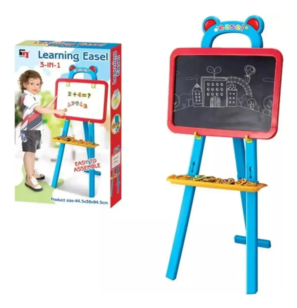 Tablero Pizarra Infantil Acrílico Tiza Y Magnético Caballete Color Azul 2