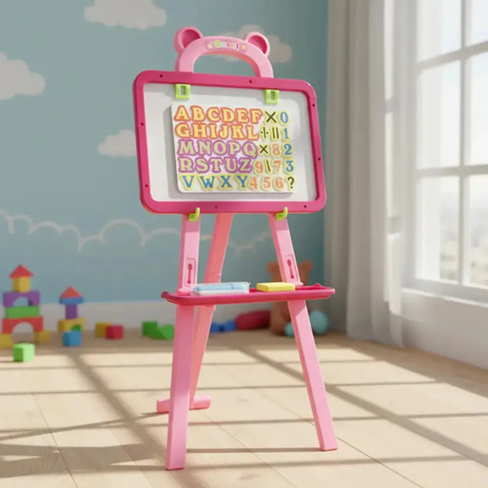 Tablero Pizarra Infantil Acrílico Tiza Y Magnético Caballete Color Rosa 5