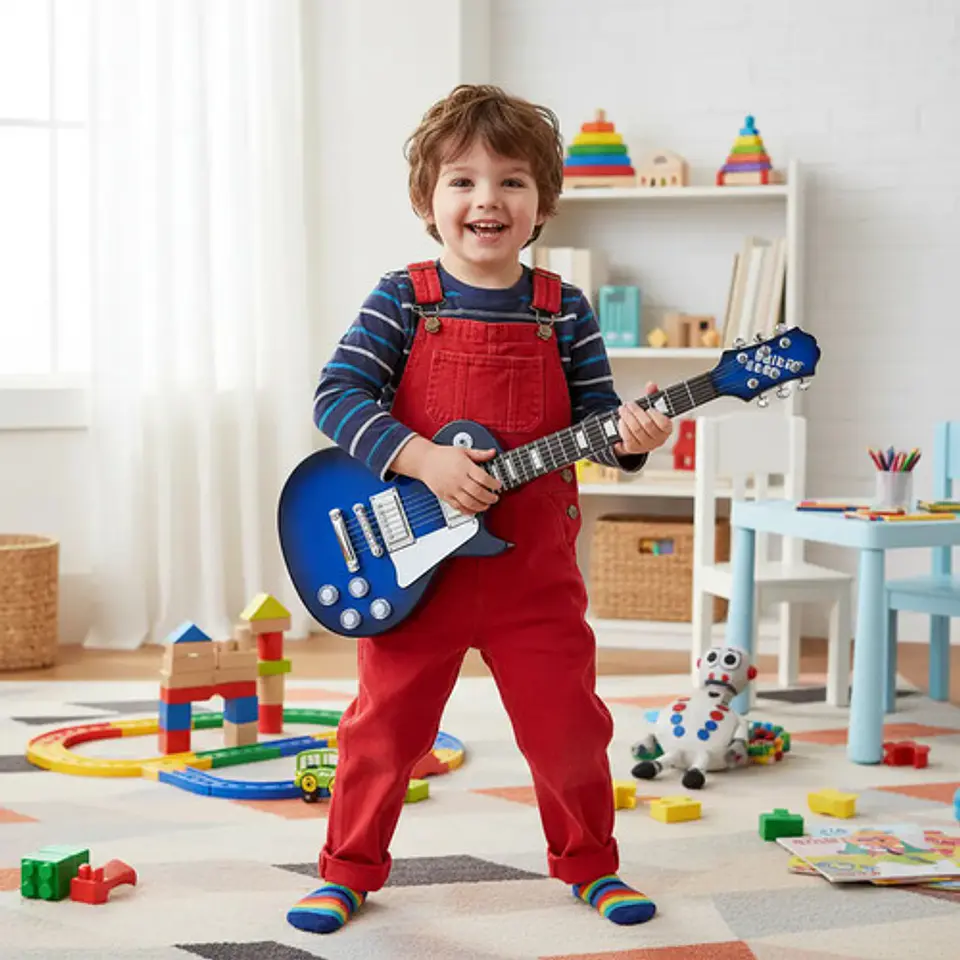 Guitarra Eléctrica Infantil Micrófono Diadema Hk-9178b 3