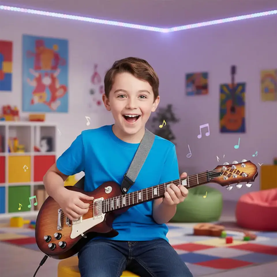 Guitarra Eléctrica Infantil Micrófono Diadema Hk-9178b 15