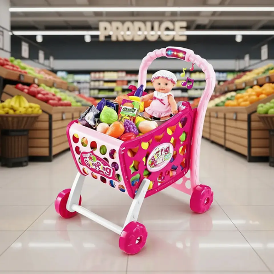 Supermercado Carrito Frutas Juguete Sonido 008-903 Rosa 2