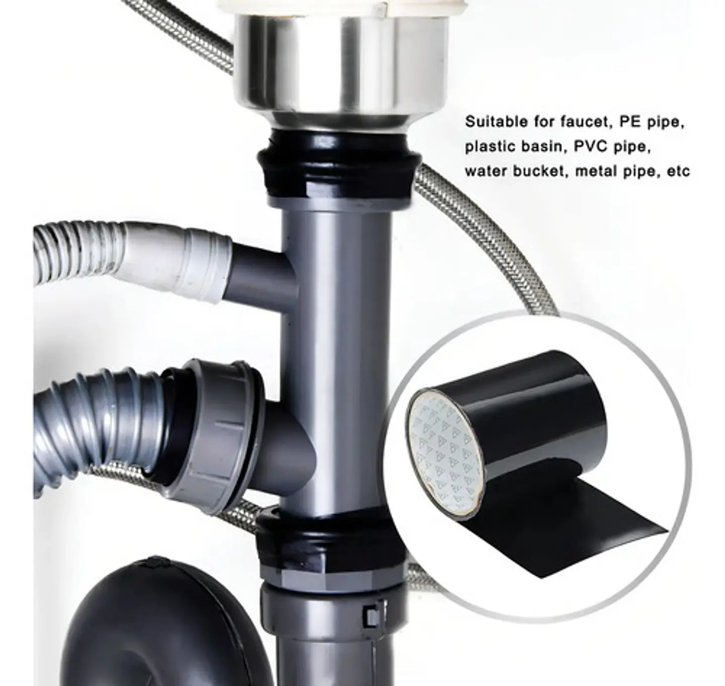 Cinta Adhesiva Impermeable Negra 10cm X 1.5m Fugas Titan Tap 6