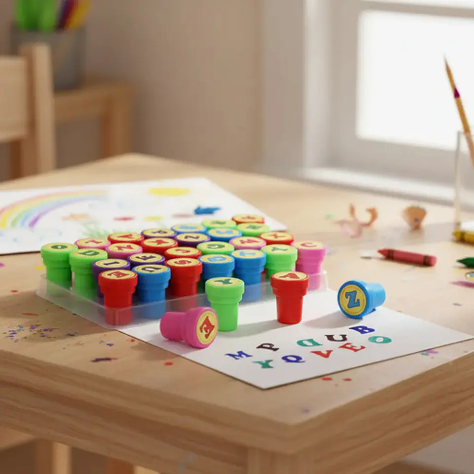 Set Sellos Infantiles 26 Letras Abecedario Colores Niños 3