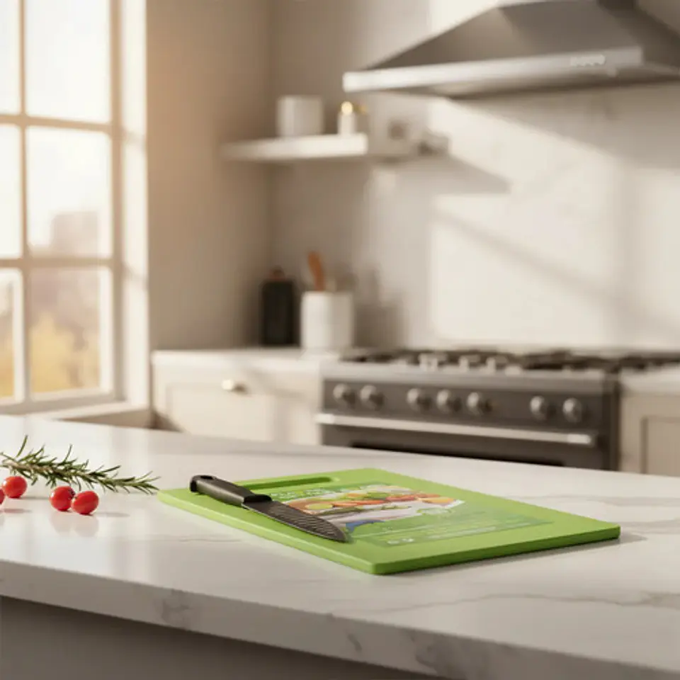 Tabla De Picar Plástica Verde Con Cuchillo Cocina 29cmx20cm 2