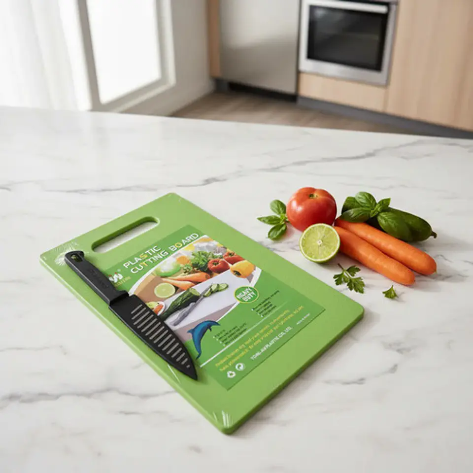 Tabla De Picar Plástica Verde Con Cuchillo Cocina 29cmx20cm 3