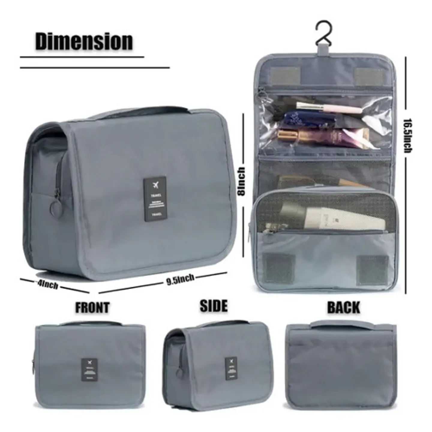Neceser Organizador Colgante De Viaje Portacosméticos Gancho Celeste Lisa 4