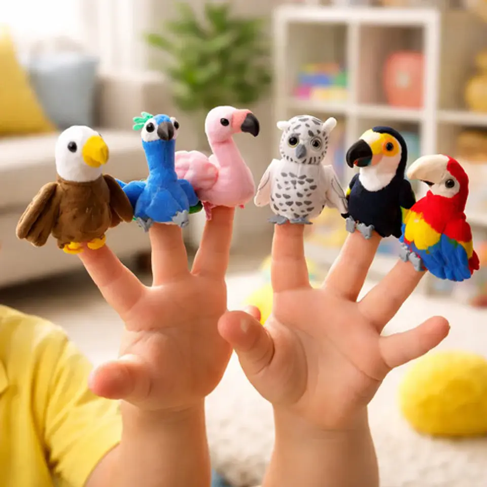 Titeres De Dedo Animales Aves Pajaros X 6 Und Pavo Buho 1