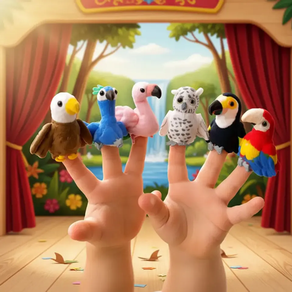Titeres De Dedo Animales Aves Pajaros X 6 Und Pavo Buho 2