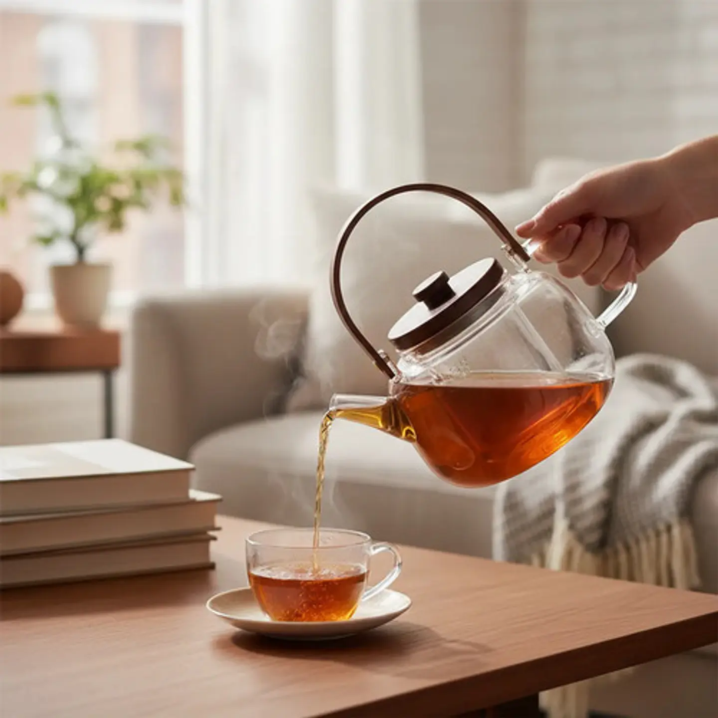 Tetera De Borosilicato Capacidad 1l Transparente Te Cocina Marrón 3