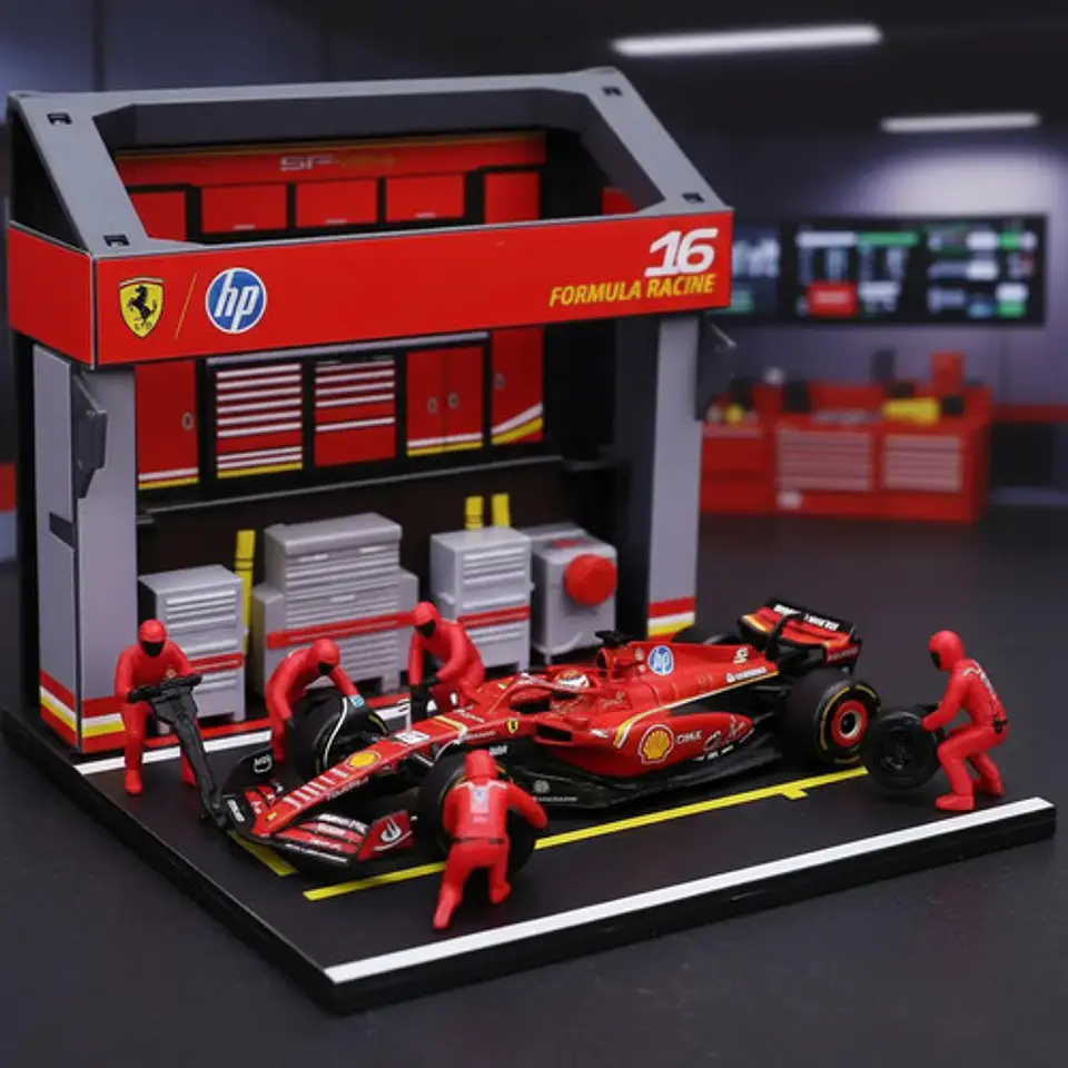 Diorama Miniatura De F1 Ferrari Sf-24 Pitstop 1:43 Bburago 4