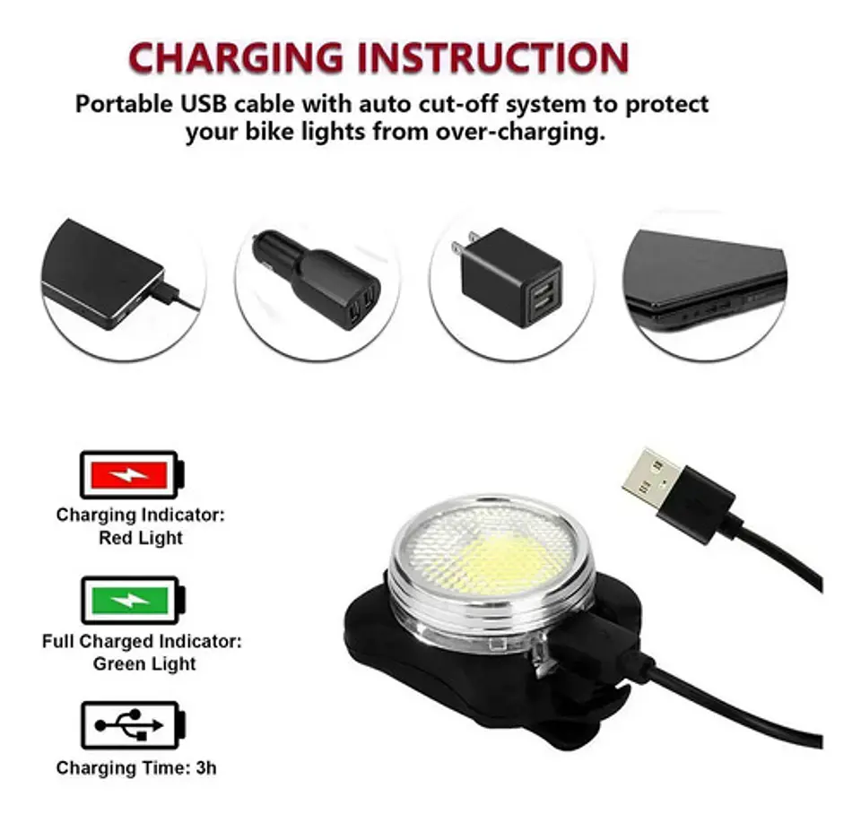 Luz Stop Trasera Para Bicicleta Led Cob Recargable Usb 5