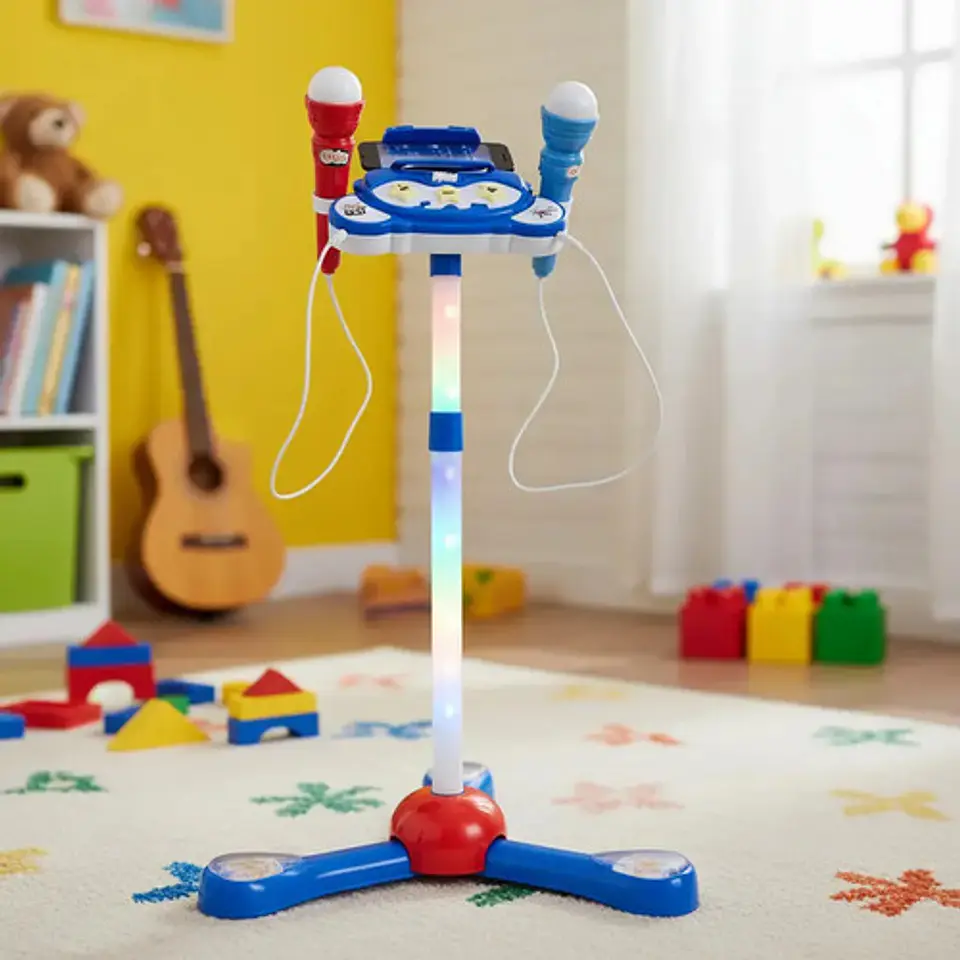 Microfono Karaoke Doble Infantil Niñas Mp3 Efectos Color Azul 4