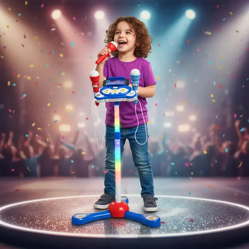 Microfono Karaoke Doble Infantil Niñas Mp3 Efectos Color Azul 5