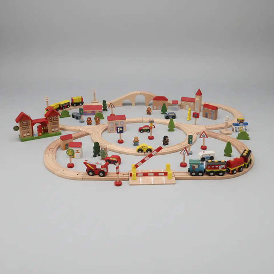 Wood Rail Pista De Tren De Madera 100 Piezas Para Niños 1