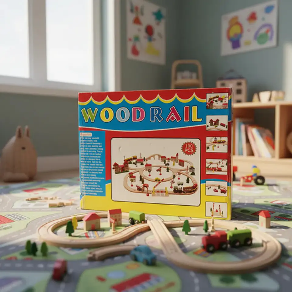 Wood Rail Pista De Tren De Madera 100 Piezas Para Niños 4