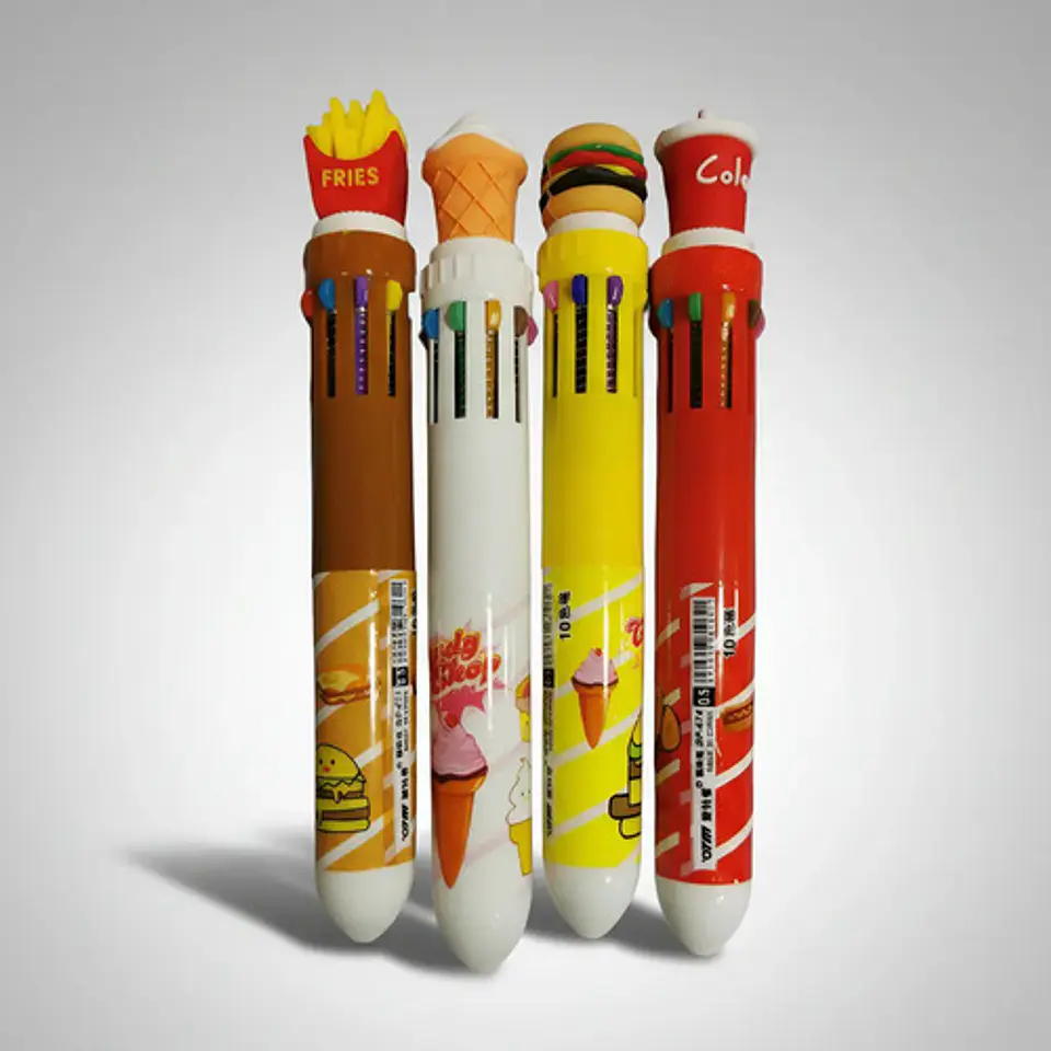 Set X4 Esferos Lapicero Multicolor Comidas Rapidas 10 Trazos 1
