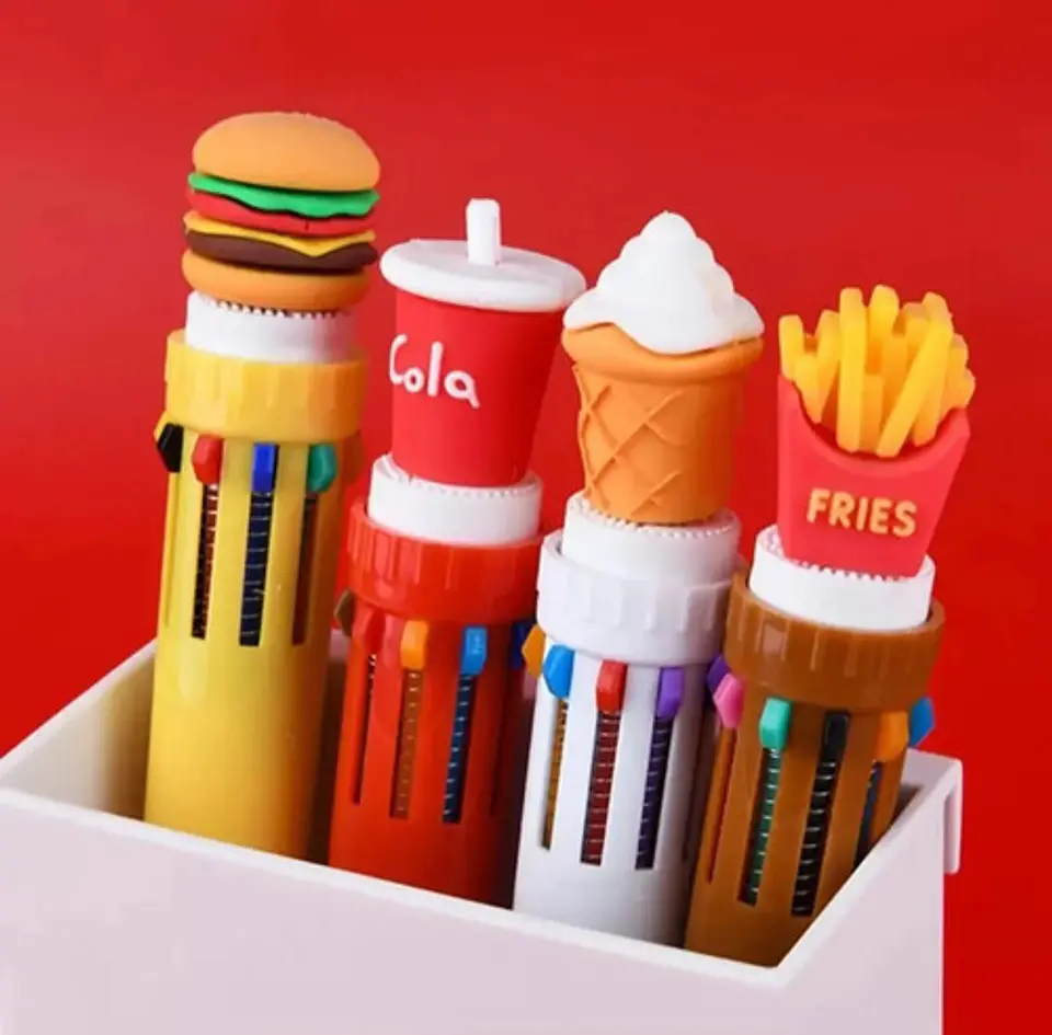 Set X4 Esferos Lapicero Multicolor Comidas Rapidas 10 Trazos 2