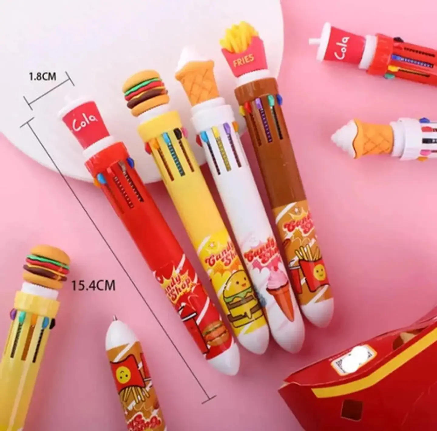 Set X4 Esferos Lapicero Multicolor Comidas Rapidas 10 Trazos 5