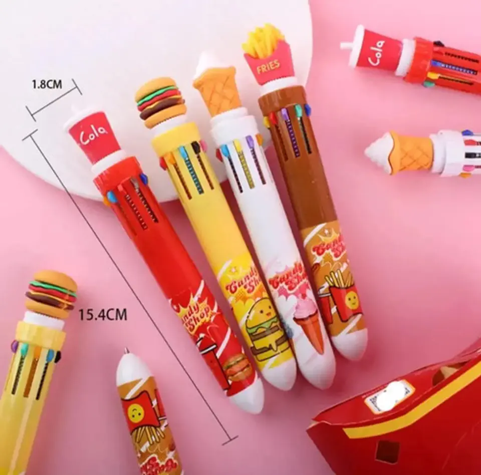 Set X4 Esferos Lapicero Multicolor Comidas Rapidas 10 Trazos 5