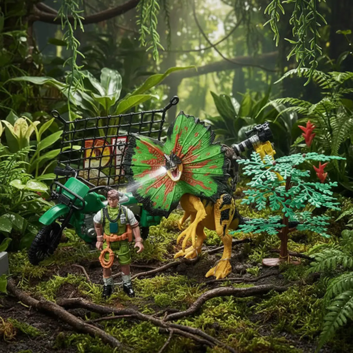Set De Juguete Dinosaurio Venenoso Con Figura Y Vehículo 3